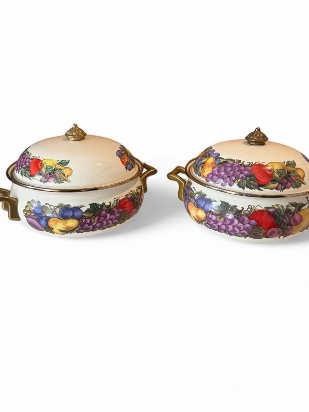 2 vintage Fruit-Pattern Covered Ceramic Covered Casserole Dish’s/ Dutch ovens